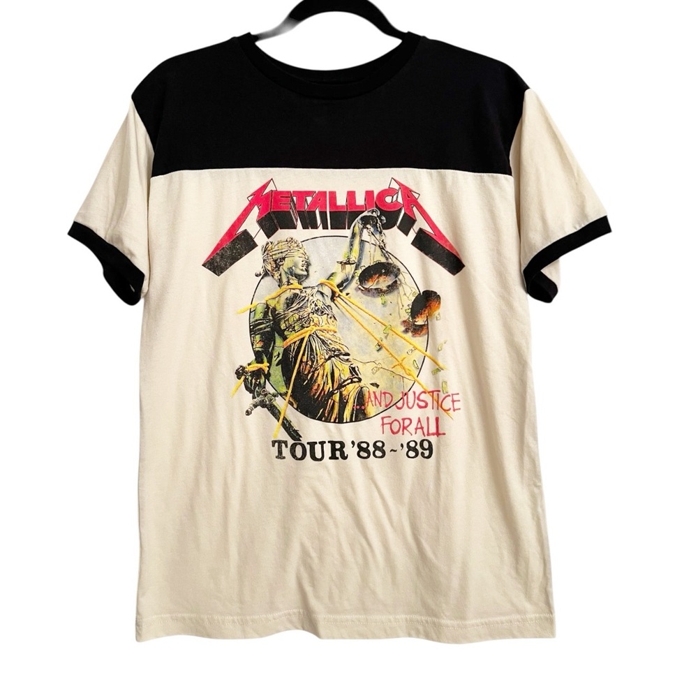Metallica Tour '88-'89 Graphic Ringer T-Shirt Black Cream Women’s Large - Picture 2 of 6
